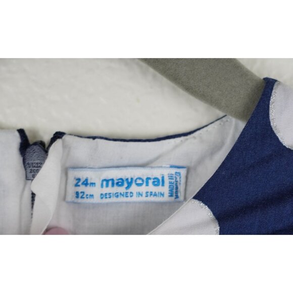 Mayoral Navy‎ Polka Dot Party Dress 24M 92cm 100% Cotton - Picture 3 of 5